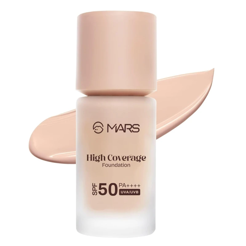 MARS SPF50 PA++++ High Coverage Foundation (40ml) | Blemish Free & Blendable Makeup | All Skin Type | IN-VIVO Tested with 5 Star UVA+UVB Protection Boots Rating (SHADE-02) thumbnail 9
